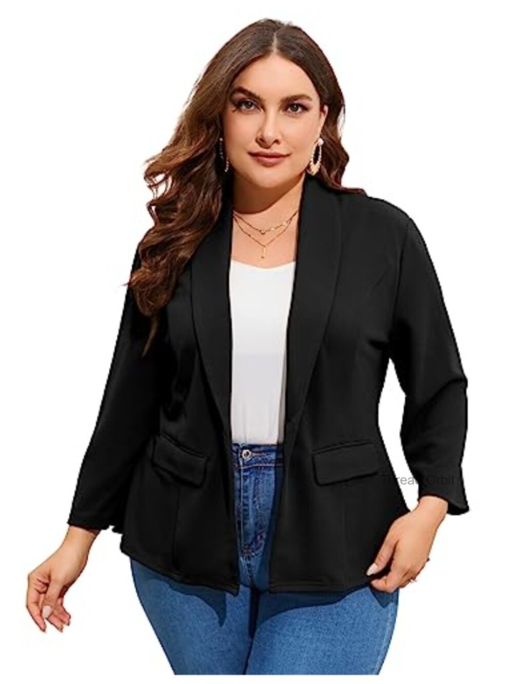 Plus Size Blazer Open Front Ruffle Hem Peplum Work Office Jacket